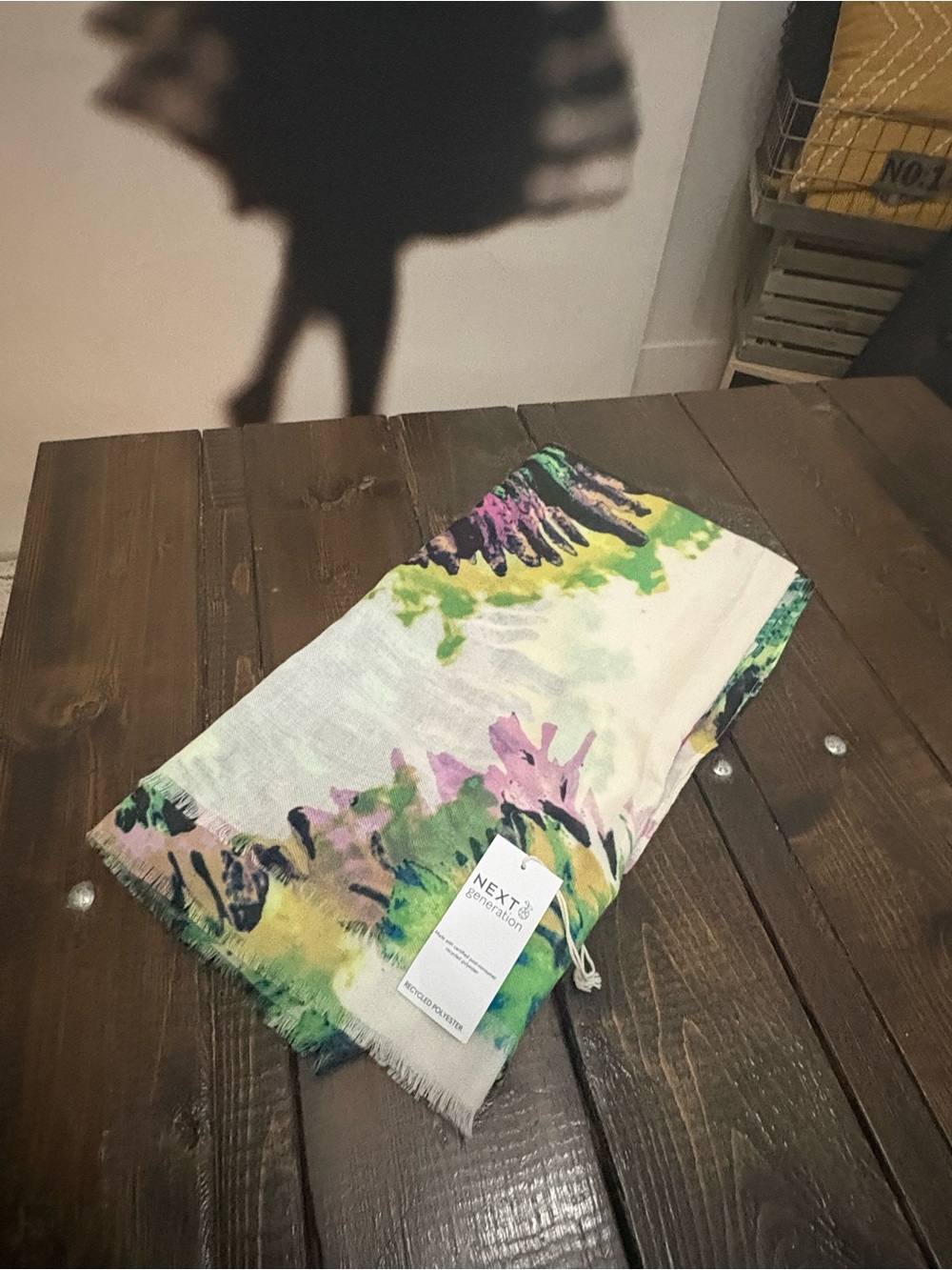 NEXT Floral Watercolor Wrap Scarf in Cream, Green & Pink